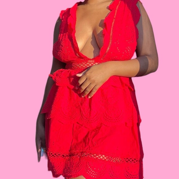 Red Ruffle Summer Dress - Picture 1 of 4